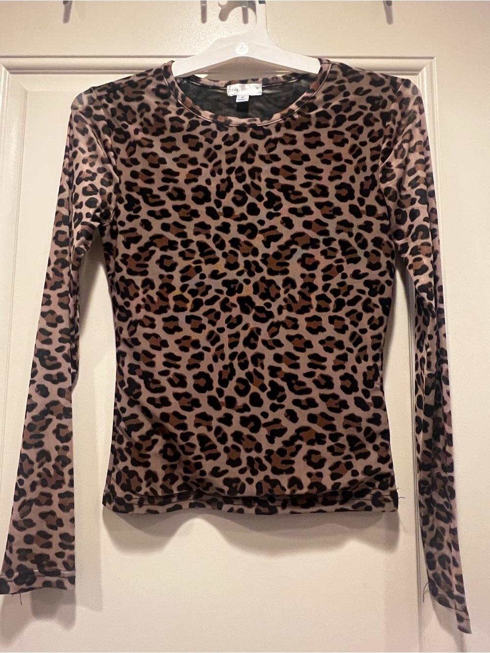Leopard Print Long-Sleeve Crewneck Top - Brown/Black